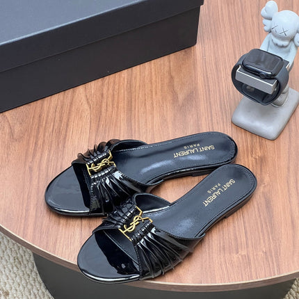 YSL 26S SLIDES IN BLACK GLOSSY CALFSKIN