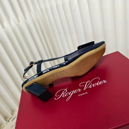 ROGER VIVIER 25S BELLE VIVIER SLINGBACK PUMPS 45MM IN NAVY BLUE MESH FABRIC