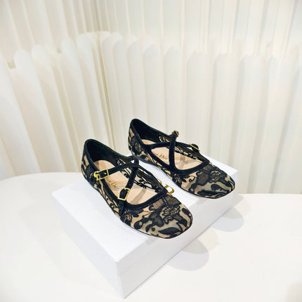 DIOR 26S MARY JANE FLATS IN BLACK FABRIC