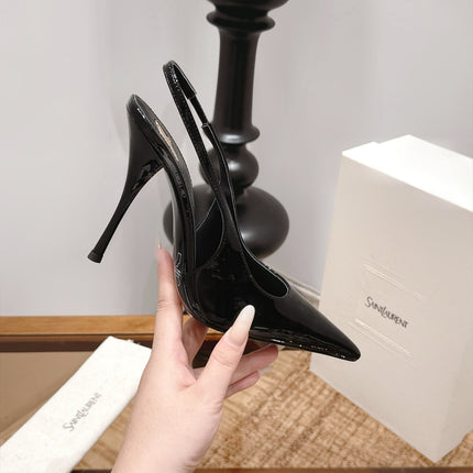 YSL 26S SLINGBACK PUMPS 105 MM IN BLACK PATENT CALFSKIN