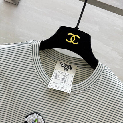 CC Beaded T-shirt Gray White Cotton