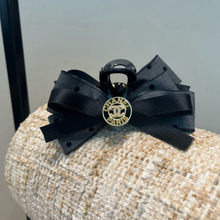 CHANEL 26S BOW HAIR CLIP IN BLACK RIBBON 505313