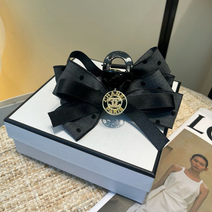 CHANEL 26S BOW HAIR CLIP IN BLACK RIBBON 505313