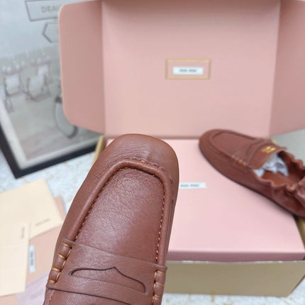 MIUMIU 25S NAPPA LOAFERS IN RUSTY BROWN LAMBSKIN