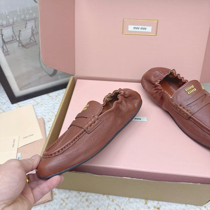 MIUMIU 25S NAPPA LOAFERS IN RUSTY BROWN LAMBSKIN