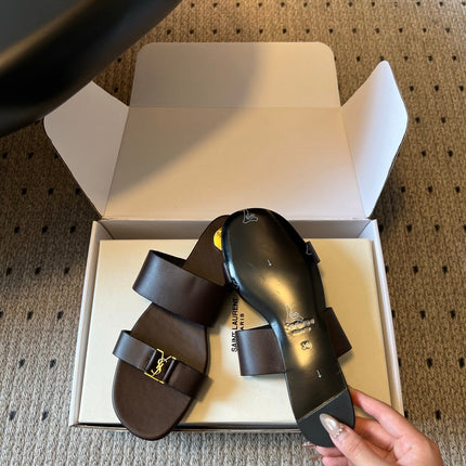 YSL 26S TWO-STRAP SANDALS IN DARK BROWN LAMBSKIN