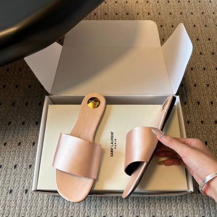 YSL 26S FLAT SLIDES IN NUDE SATIN