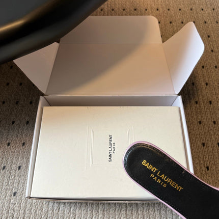 YSL 26S BABYLONE FLAT MULES IN LIGHT PURPLE LAMBSKIN
