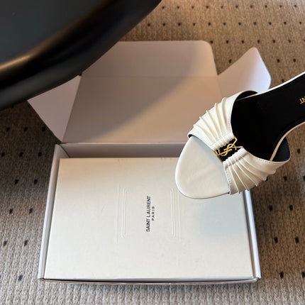 YSL 26S BABYLONE FLAT MULES IN WHITE LAMBSKIN
