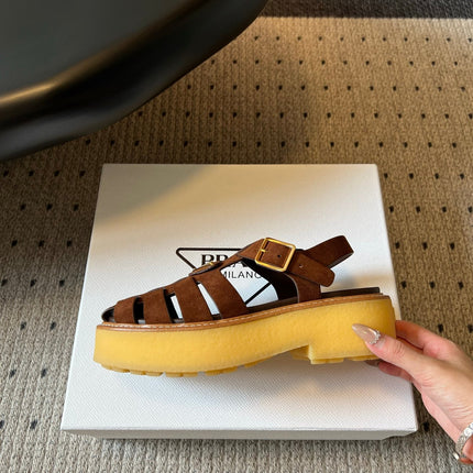 PRADA 26S FISHERMAN SANDALS 55MM IN BROWN SUEDE