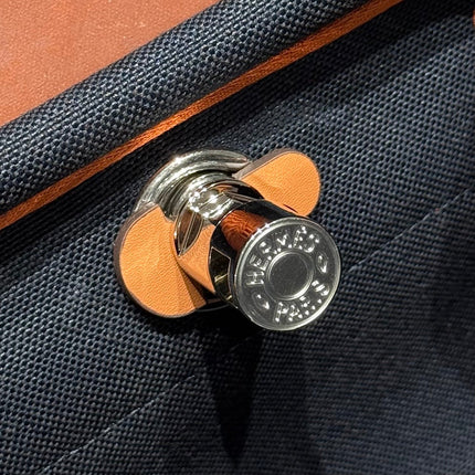 HERMES 25S MINI HERBAG 20 IN NAVY BLUE CANVAS SILVER HARDWARE