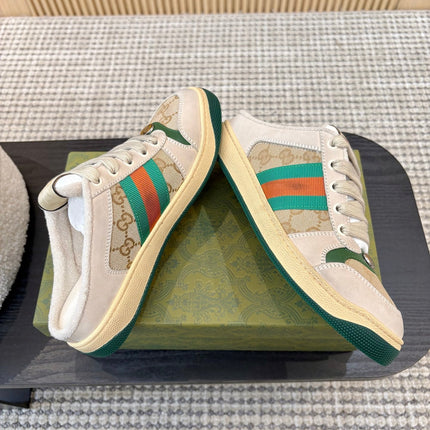 GUCCI 26S BACKLESS SNEAKERS IN BEIGE CANVAS AND LEATHER