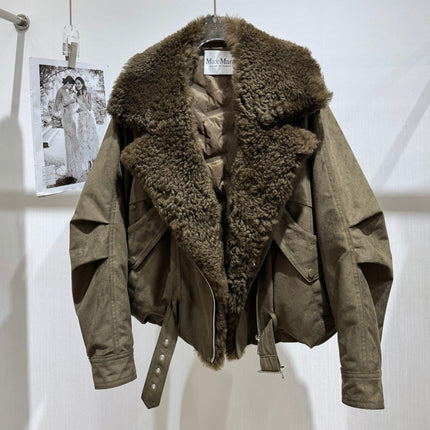 MAXMARA 26S FUR-TRIMMED SUEDE BIKER JACKET 290