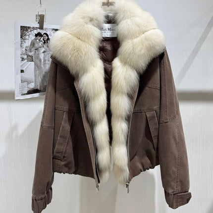 MAXMARA 26S FUR-TRIMMED DENIM JACKET 283