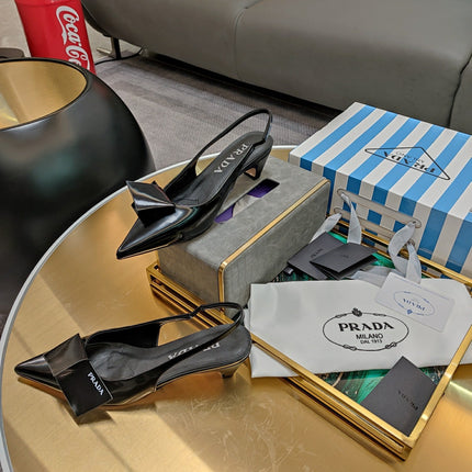 PRADA 26S SLINGBACK PUMPS 45MM IN BLACK SMOOTH CALFSKIN