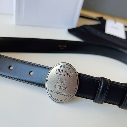CELINE 26S BELT 25 MM IN BLACK CALFSKIN 672305