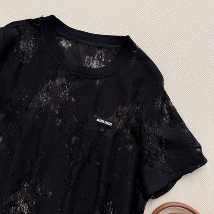 MIUMIU 26S LACE SHORT SLEEVE T-SHIRT 1229