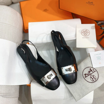 HM 26S INNOCENTE SLINGBACK IN BLACK CALFSKIN SILVER HARDWARE