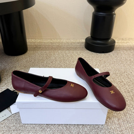 CELINE 26S BALLERINA FLATS IN DARK RED LAMBSKIN