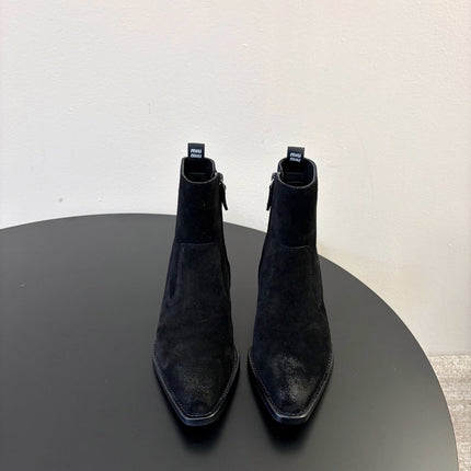 MIUMIU 26S WESTERN ANKLE BOOTS IN BLACK SUEDE