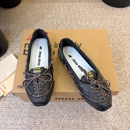 MIUMIU 26S LACE-UP BALLET IN BLACK CALFSKIN