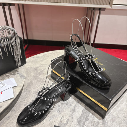 JANISPIKES MARY JANE PUMPS 55MM IN BLACK GLOSSY CALFSKIN