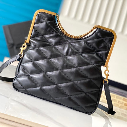 26 BLACK SHEEPSKIN WITH GOLD BUCKLE BAG