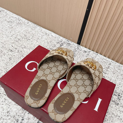 GUCCI 26S SLIDE SANDAL IN BEIGE CANVAS