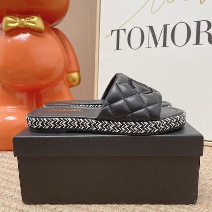 CHANEL 26S WEDGE SANDALS IN BLACK LAMBSKIN
