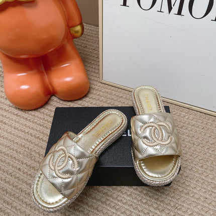 CHANEL 26S WEDGE SANDALS IN GOLD LAMBSKIN