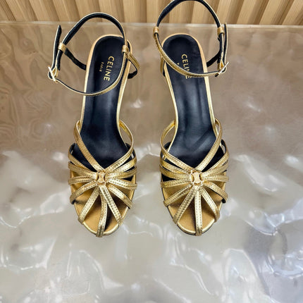 CELINE 26S TRIOMPHE STRAPPY HEELED SANDEL IN METALIC GOLD LABSKIN