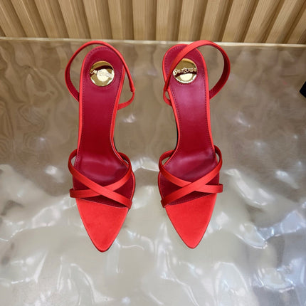 YSL 26S HIGH-HEELED SANDALS 90 MM IN RED SATIN