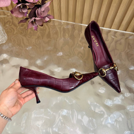GUCCI 26S HIGH HEELS 65 MM IN DARK RED CROC EMBOSSED LEATHER