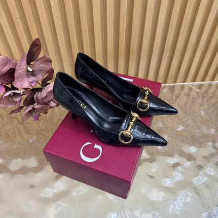 GUCCI 26S HIGH HEELS 65 MM IN BLACK CROC EMBOSSED LEATHER