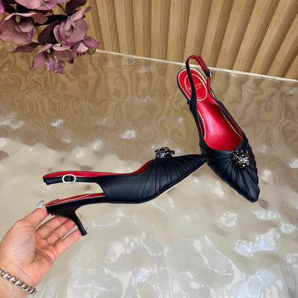 VALENTINO 26S SLINGBACK PUMPS 50 MM IN BLACK CALFSKIN