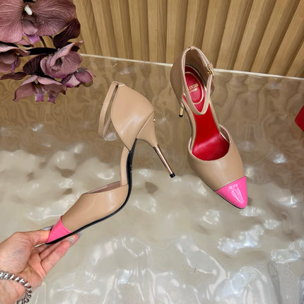 VALENTINO 26S ANKLE-STRA PUMPS 100 MM IN BEIGE AND PINK CALFSKIN