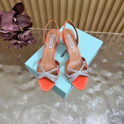 AQUAZZURA 26S HEELED SANDALS 75 MM IN ORANGE SATIN