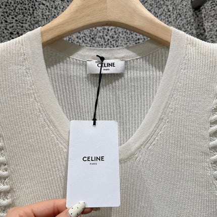CELINE 26S V-NECK SHORT-SLEEVE KNIT TOP 547