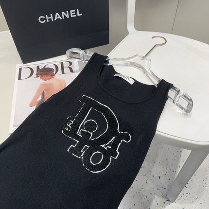 CAMISOLE 619300 IN BLACK COTTON RIBBED KNIT TEXTURED LOGO