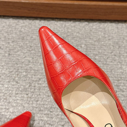 STAMPED CROCODILE LEATHER ANGELINA PUMP CHERRY RED