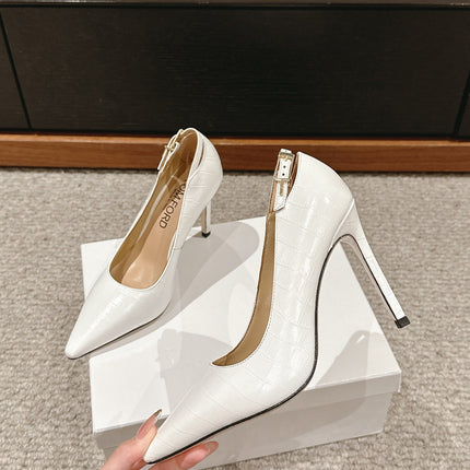 STAMPED CROCODILE LEATHER ANGELINA PUMP WHITE