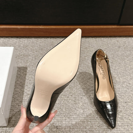 STAMPED CROCODILE LEATHER ANGELINA PUMP BLACK