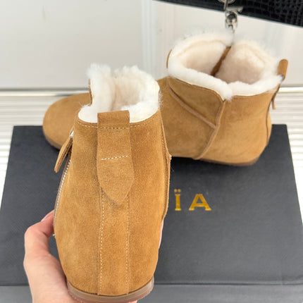 ALAIA 26S SNOW BOOTS IN LIGTH BROWN SUEDE AND WOOL