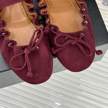 ALAIA 26S MARY JANE FLATS IN DARK RED SUEDE WITH BOW