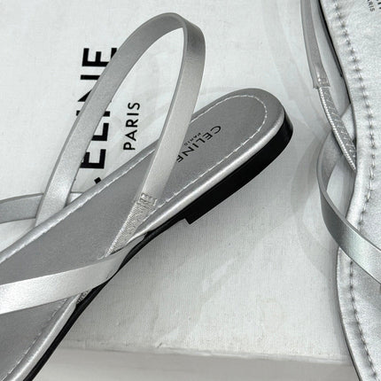 CELINE 26S THONG SANDALS IN SILVER CALFSKIN