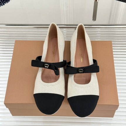 GIANVITO ROSSI 26S MARY JANE FLATS IN BLACK AND WHITE FABRIC