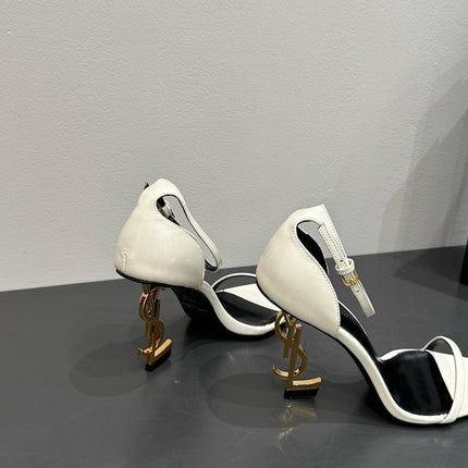 YSL HEELED SANDALS 25S 105 MM IN CREAM WHITE LAMBSKIN