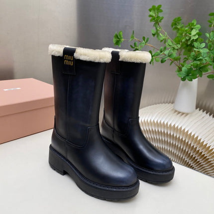 MIUMIU 26S MID CALF BOOT IN BLACK CALFSKIN