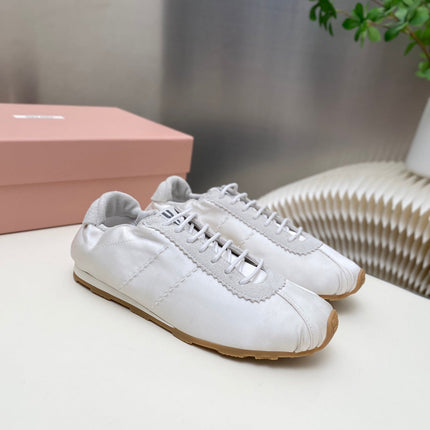 MIUMIU 26S SNEAKERS IN WHITE PLUME SATIN