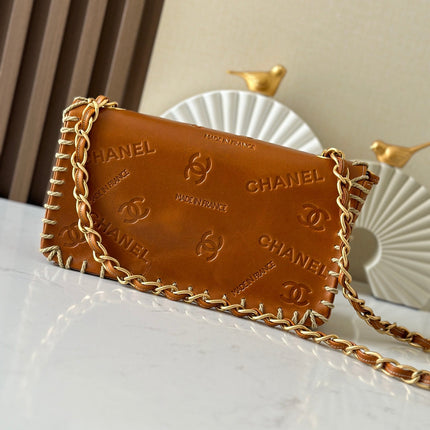 CHANEL 25S FLAP BAG 34 IN BROWN CALFSKIN WITH GOLD HARDWARE